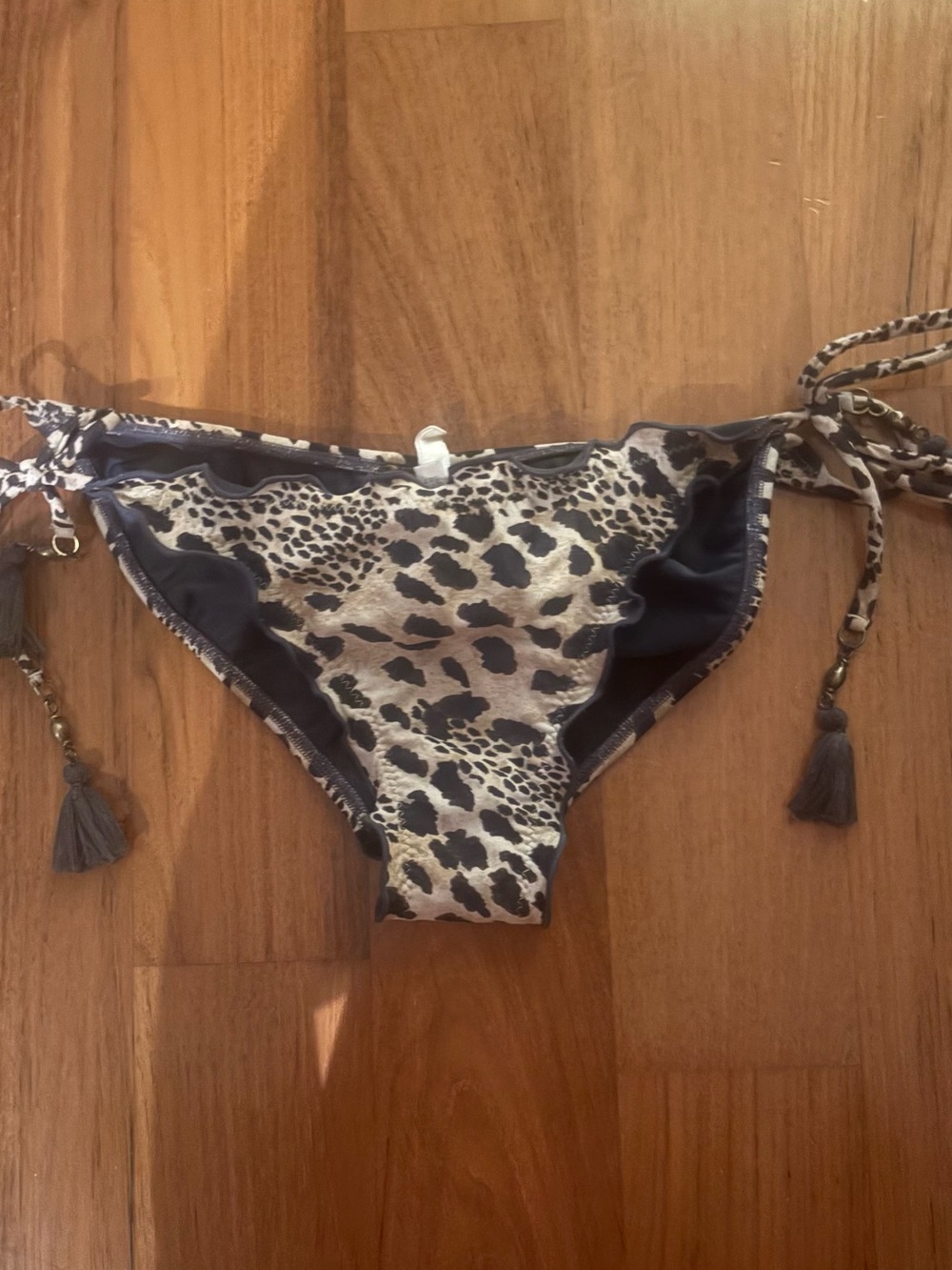 Vix Leopard Print Tie-Side Bikini Bottom in Black and Cream